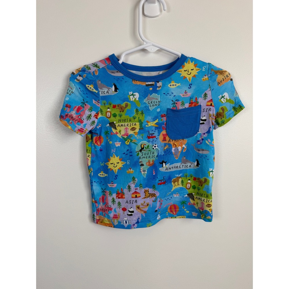 Little Sleepies Around the World Map Bamboo Pocket Tee 6-12 Months
